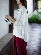 Load image into Gallery viewer, Stand Up Neck Long Sleeve Flax Top
