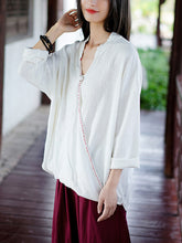 Load image into Gallery viewer, Stand Up Neck Long Sleeve Flax Top
