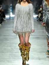 Load image into Gallery viewer, Fashion Solid Color Long Sleeve Tassel Evening Dress
