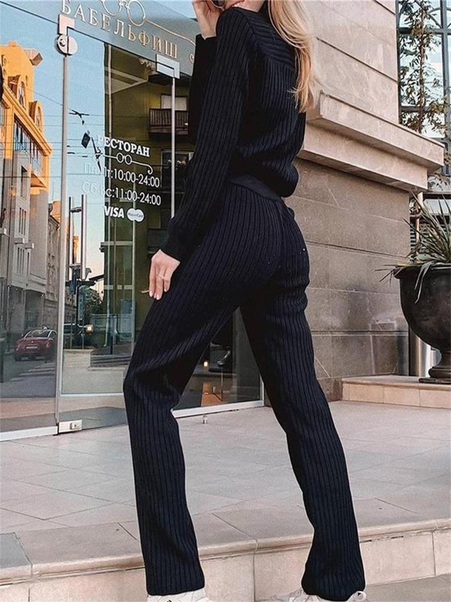 Fashionable Solid Color Casual High-Neck Women'S Knitted Suit