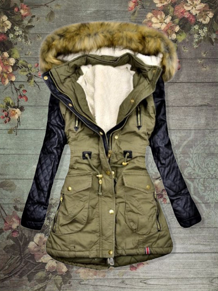 Women's Warm Woolen Coat with Fur Hood for Winter