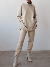 Load image into Gallery viewer, Fashion Casual High Neck Long Sleeve Solid Color Two-piece Suit
