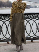 Load image into Gallery viewer, Autumn And Winter Leopard Stitching Round Neck Cotton Loose Dress
