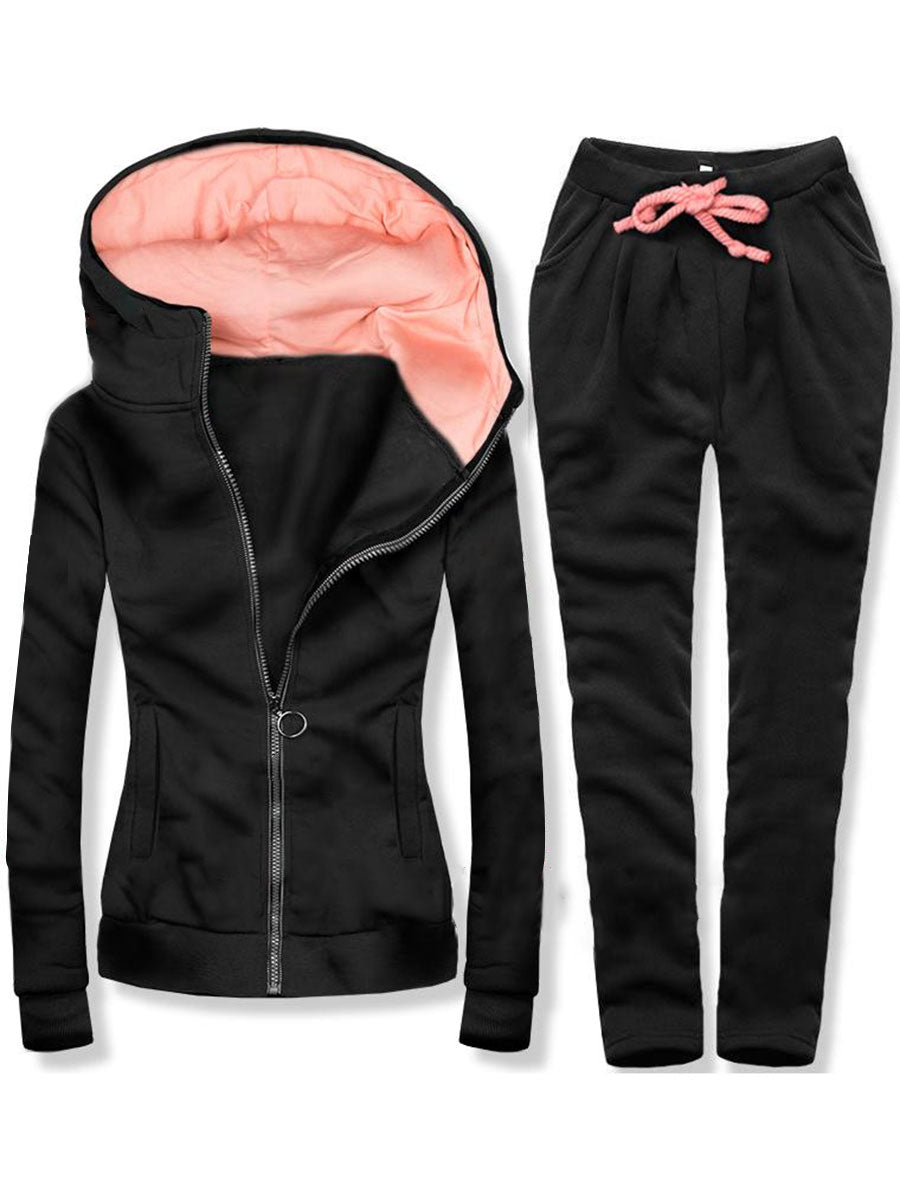 Pure Color Warm Hooded Coat Suit