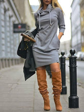 Load image into Gallery viewer, Slim Fit Casual Sweater Dress with Hood
