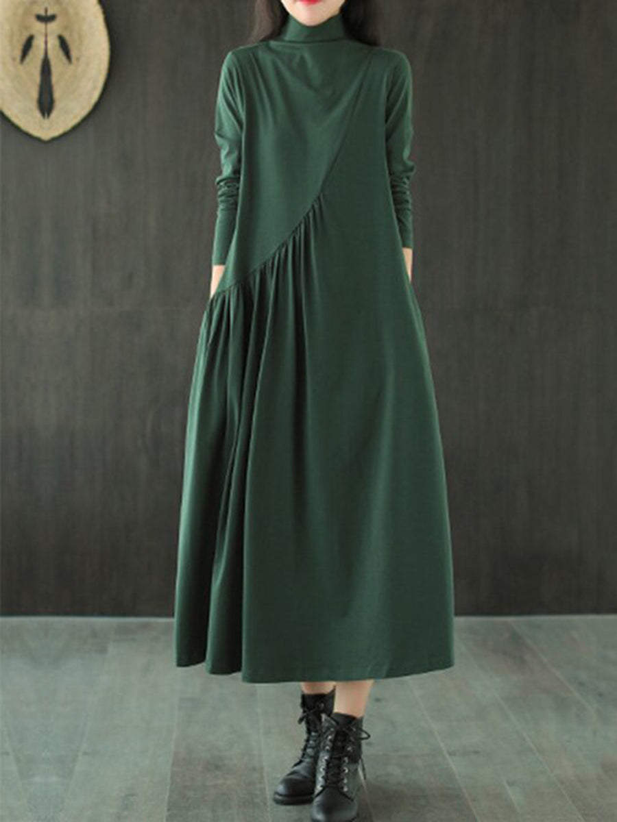 Fashion Solid Color High Neck Loose Dress