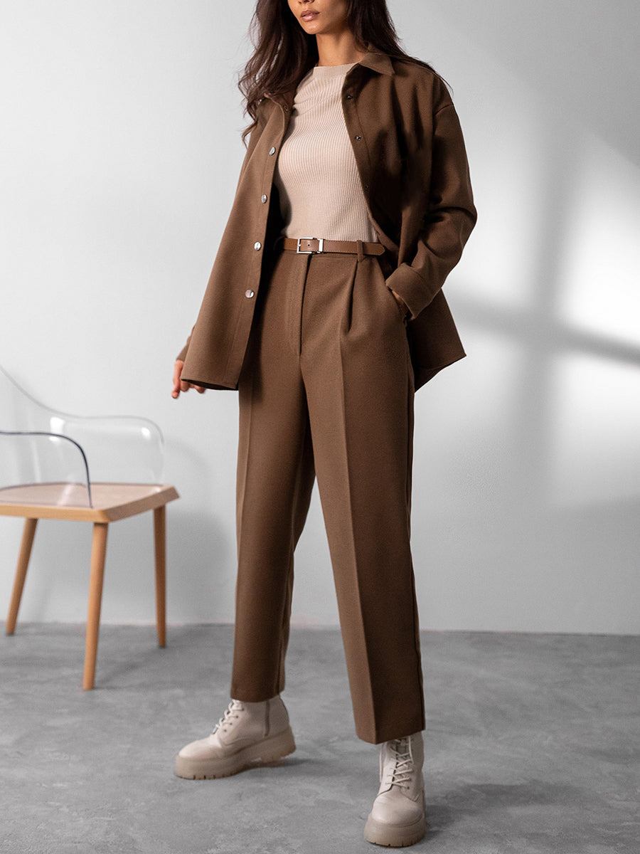 Fashion Wide-Leg Pants Blazer Suit