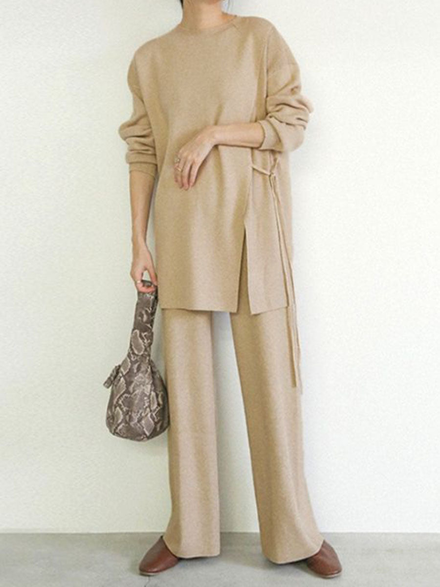 Pure Color Bifurcated Personality Comfortable Loose Knit Suit