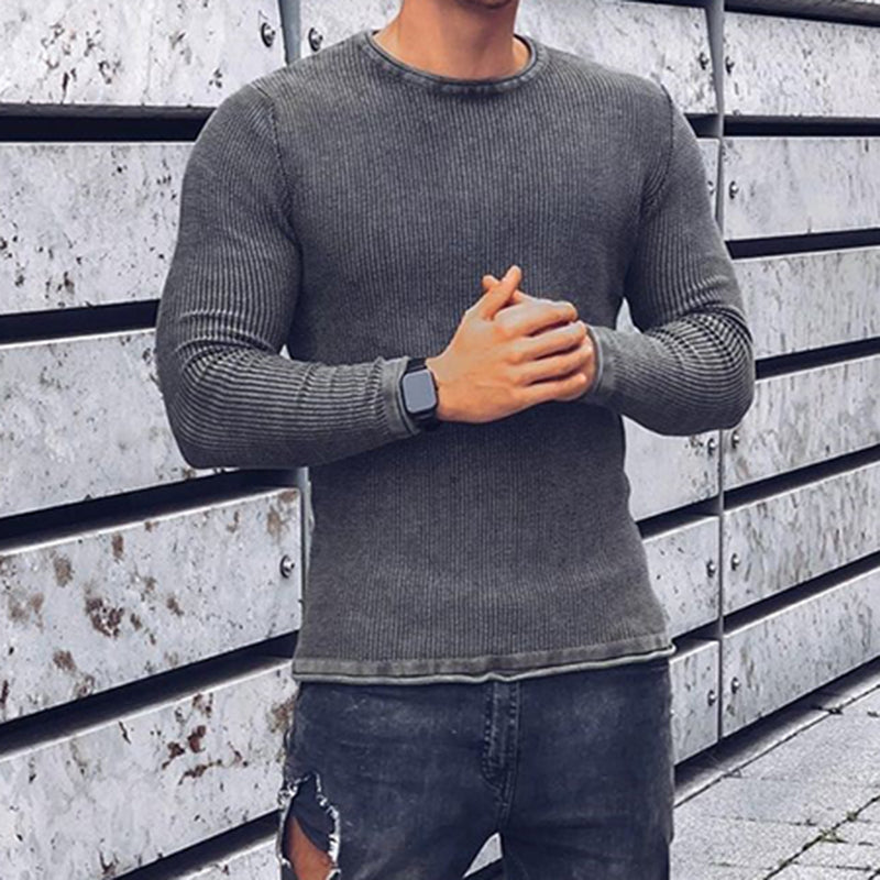 Men'S Fashion Solid Color Round Neck Slim Knit Sweater