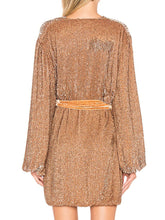 Load image into Gallery viewer, Deep V Long Sleeve Sequin Evening Dress
