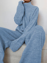 Load image into Gallery viewer, Knit Wide-Leg Pants Turtleneck Sweater Two-Piece Suit

