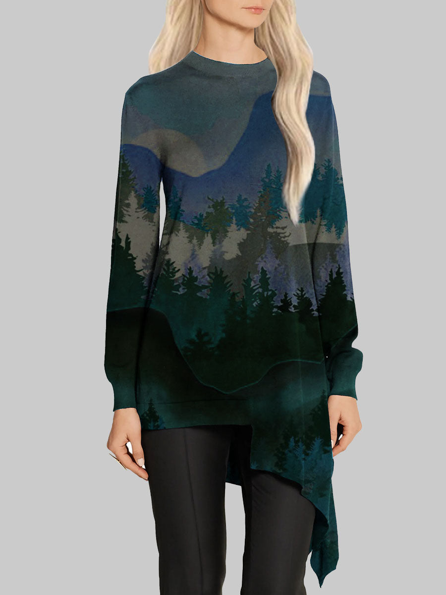 Retro Forest Crew Neck Long Sleeve Top