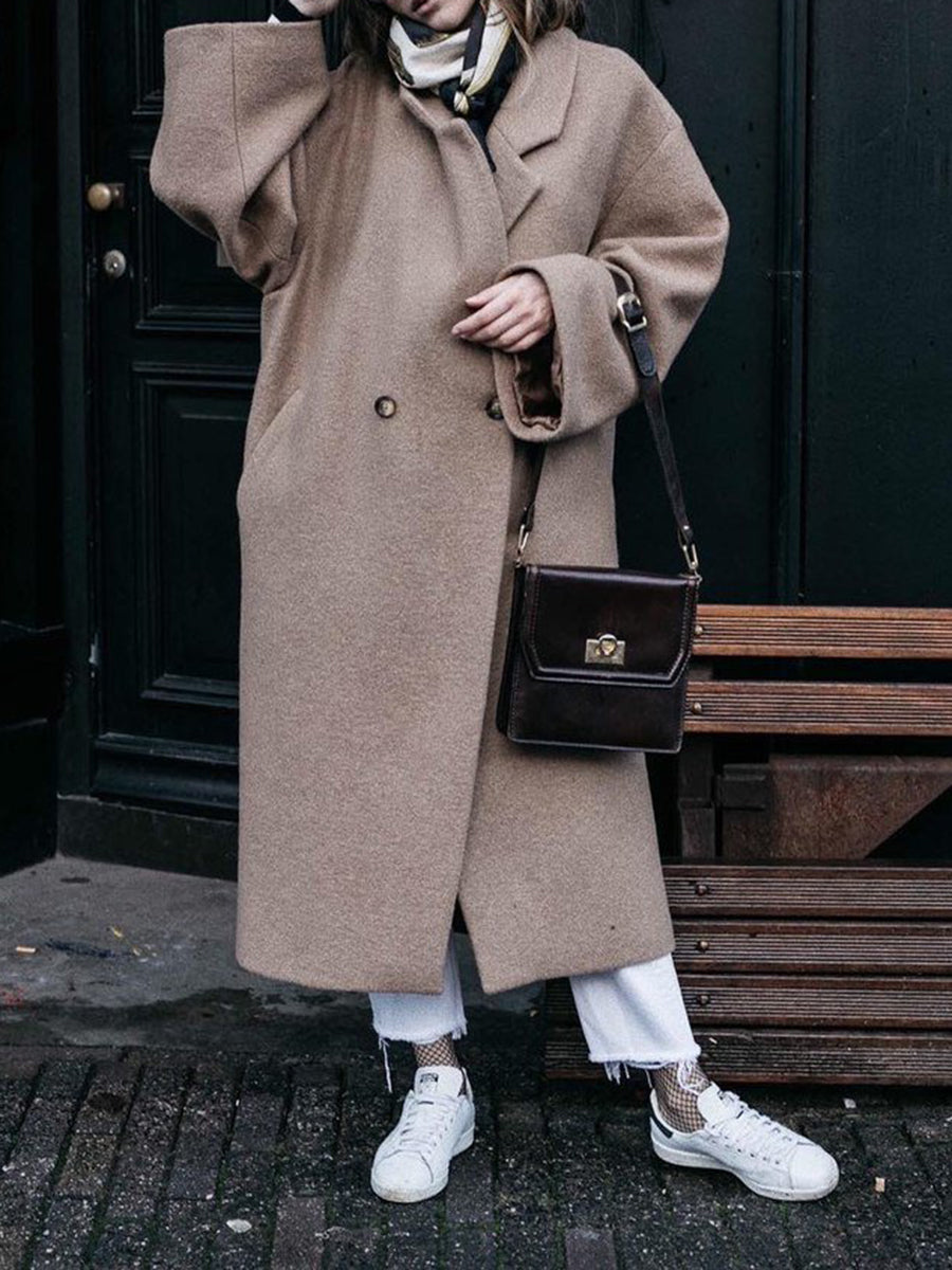 Fashion Suit Collar Woolen Loose Casual Long Coat