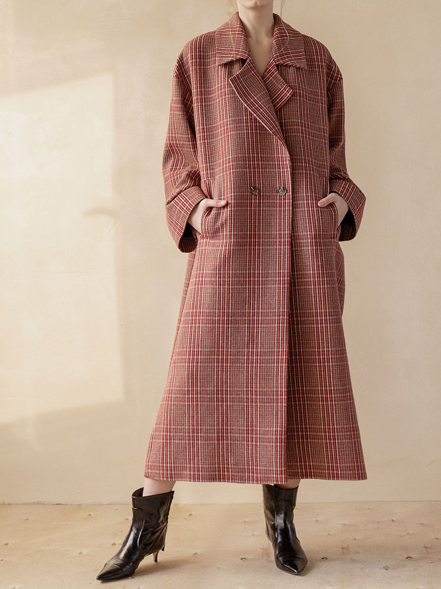 Autumn and Winter Ladies Plaid Long Casual Jacket