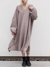 Load image into Gallery viewer, Fashion Loose Solid Color V-neck Lantern Sleeve Casual Dress
