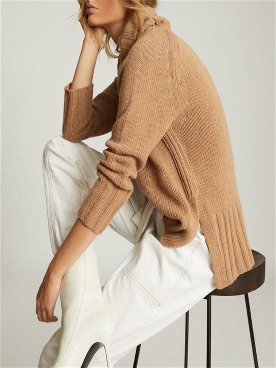 Fashion Women'S High Neck Slit Sweater