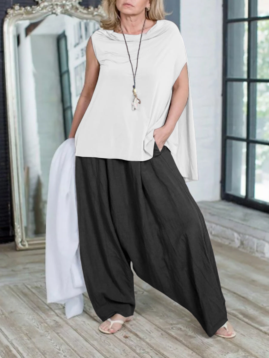 Casual Sleeveless Pleated Round Neck Women'S Suit