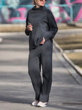 Load image into Gallery viewer, Casual Simple Loose Long Sleeve High Neck Top Pants Knitted Suit
