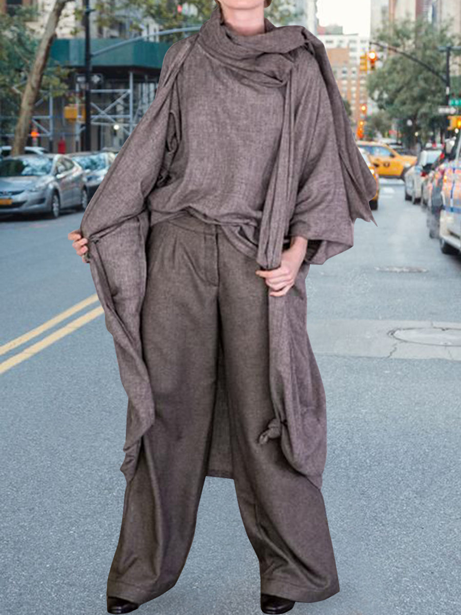 Knit High Neck Long Women's Three-piece Suit