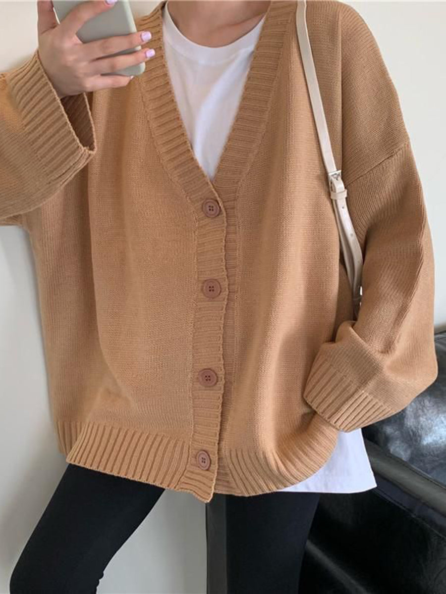 Fashion Casual Long-sleeved Solid Color Sweater Cardigan