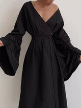 Load image into Gallery viewer, Pure Color Fashion V-Neck Belt Ladies Dress
