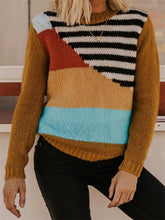 Load image into Gallery viewer, Fashion Women&#39;S Color-Blocking Striped Round Neck Sweater
