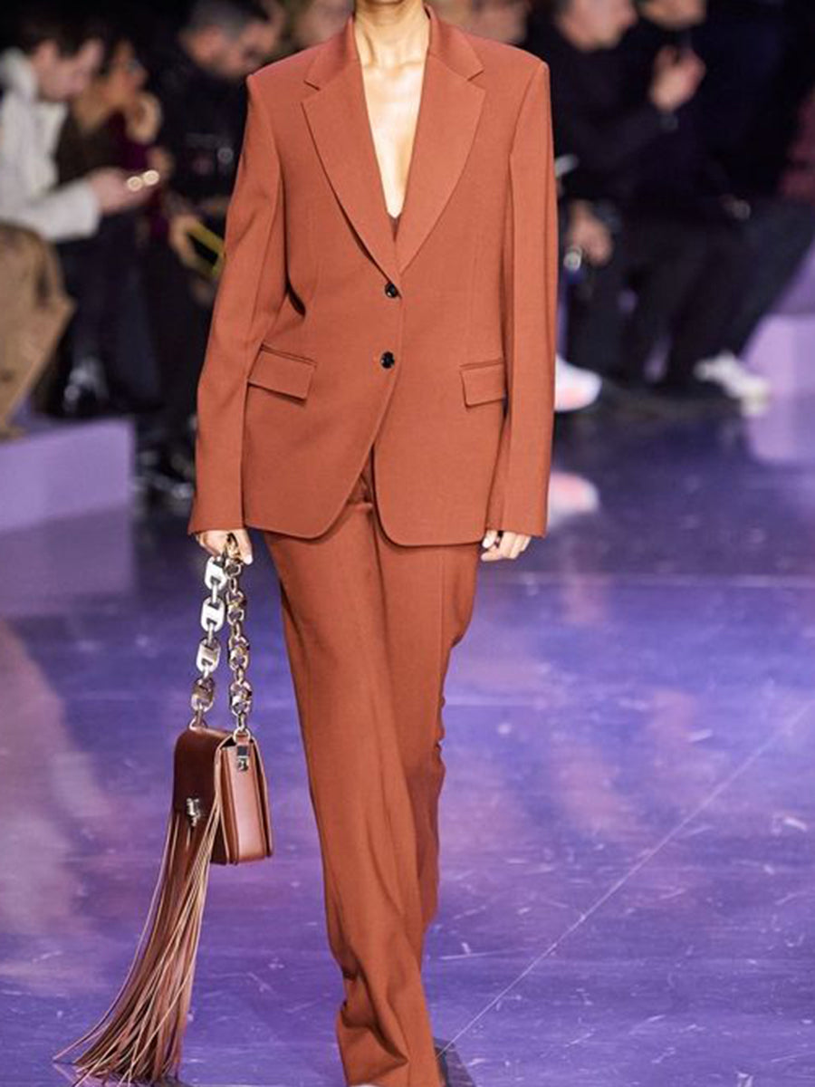 Women's Single-breasted Two-piece Casual Solid Color Suit