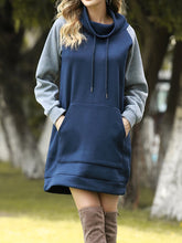 Load image into Gallery viewer, High Neck Raglan Sleeves Drawstring Sweatshirt Dress
