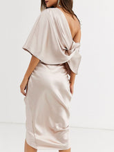 Load image into Gallery viewer, Solid Color One-shoulder Midi Dress
