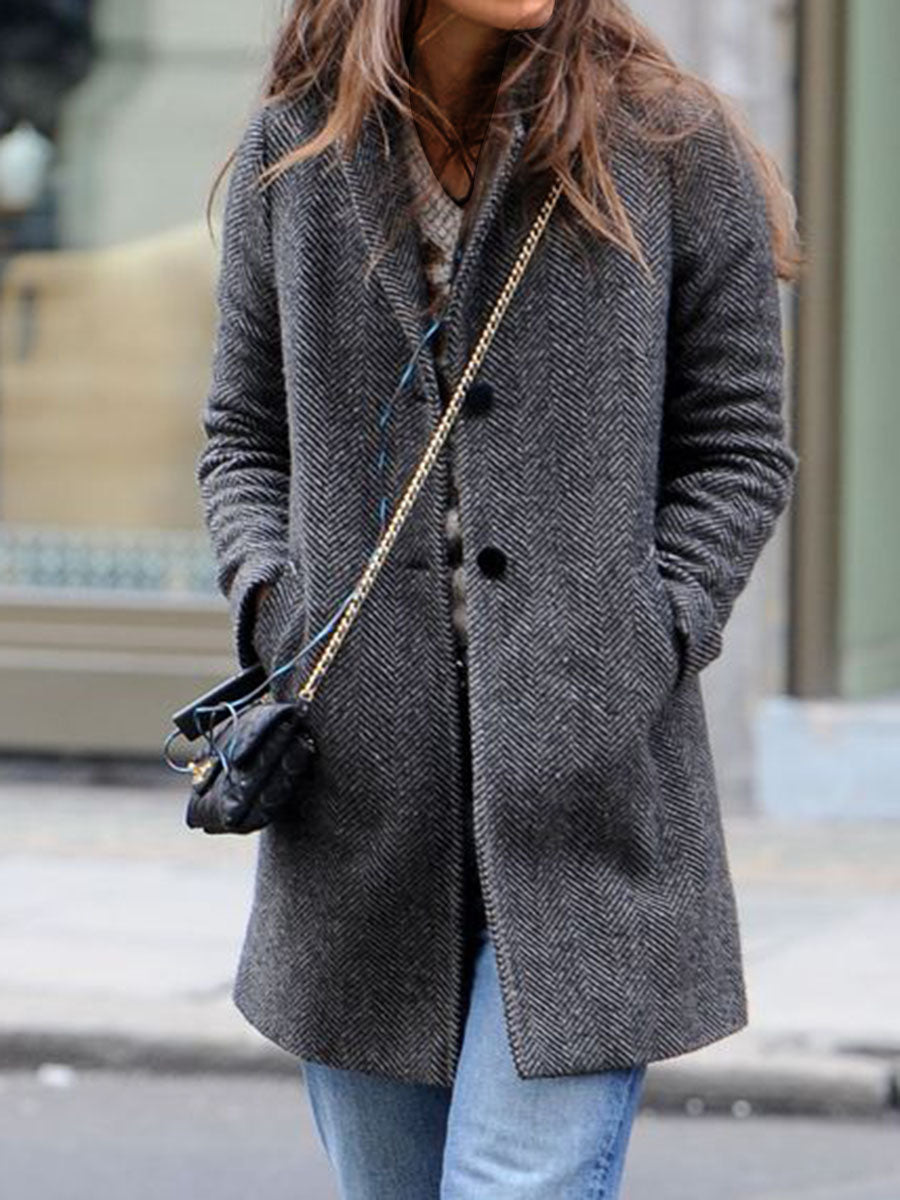 Women's Stand Collar Long Sleeve Woolen Blazer