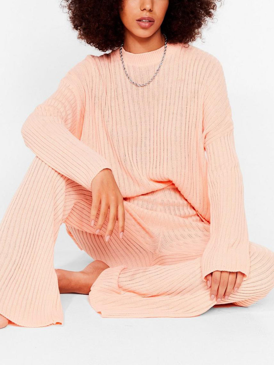 Ribbed Pullover Loose Knit Suit