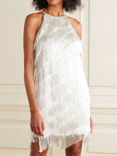 Load image into Gallery viewer, Fringed Sleeveless Halter Party Dress
