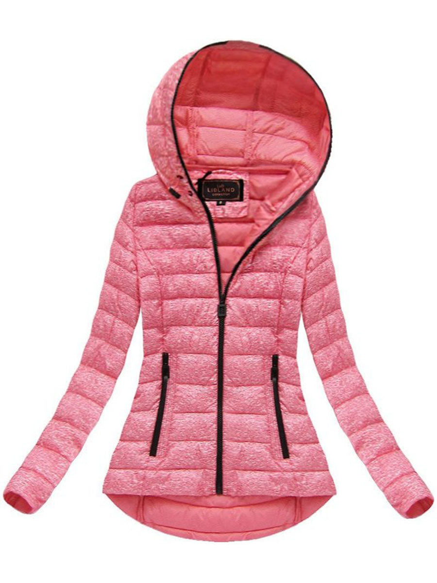 Autumn And Winter Solid Color Pocket Zipper Hooded Cotton Jacket