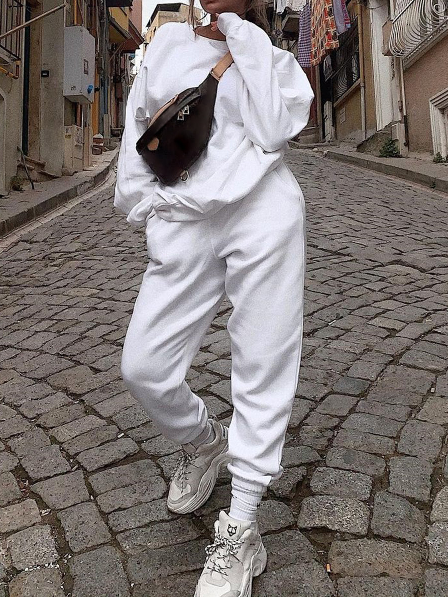 Solid Color Long Sleeve Loose Casual Two-piece Suit