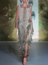 Load image into Gallery viewer, Sleeveless Round Neck Fashion Party Fringed Dress
