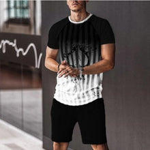 Load image into Gallery viewer, Fashion Black Gradient Striped Short Sleeve Shorts Men Suit
