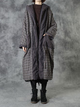 Load image into Gallery viewer, Fashion Casual Linen Check Hood Coat
