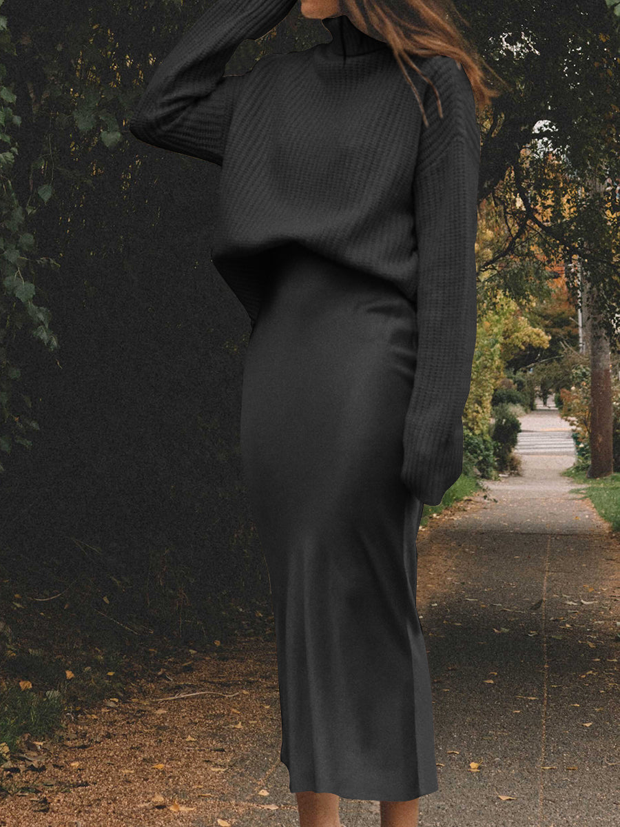 Fashion Casual Solid Color Loose High Neck Two-piece Suit