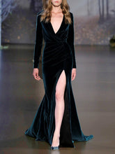 Load image into Gallery viewer, Fashion Long-sleeved Velvet Elegant Evening Dress
