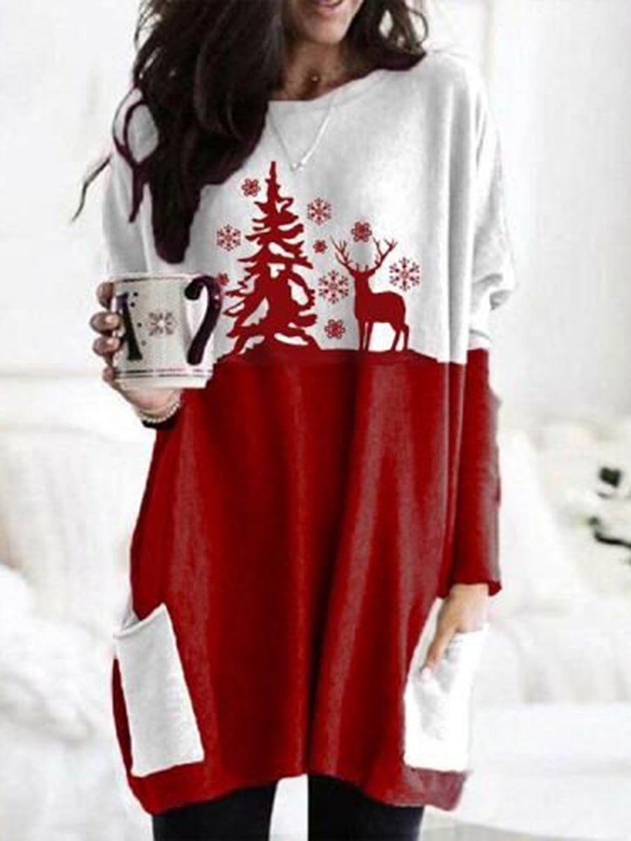 Christmas Cute Deer Print T-Shirt Dress