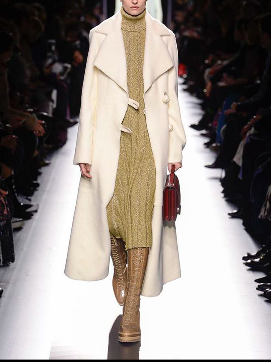Ladies Casual Fashion Lapel Solid Color Long Coat