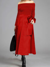 Load image into Gallery viewer, Elegant Off Shoulder Bow Warm Casual Dress
