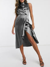 Load image into Gallery viewer, Sleeveless Solid Color Satin Midi Dress
