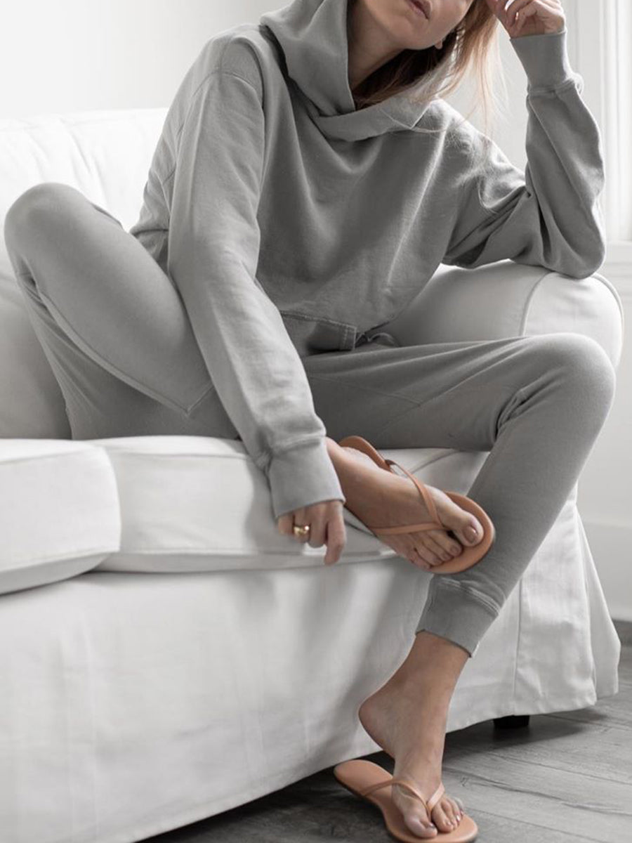 Casual Long-sleeved Hooded Solid Color Suit
