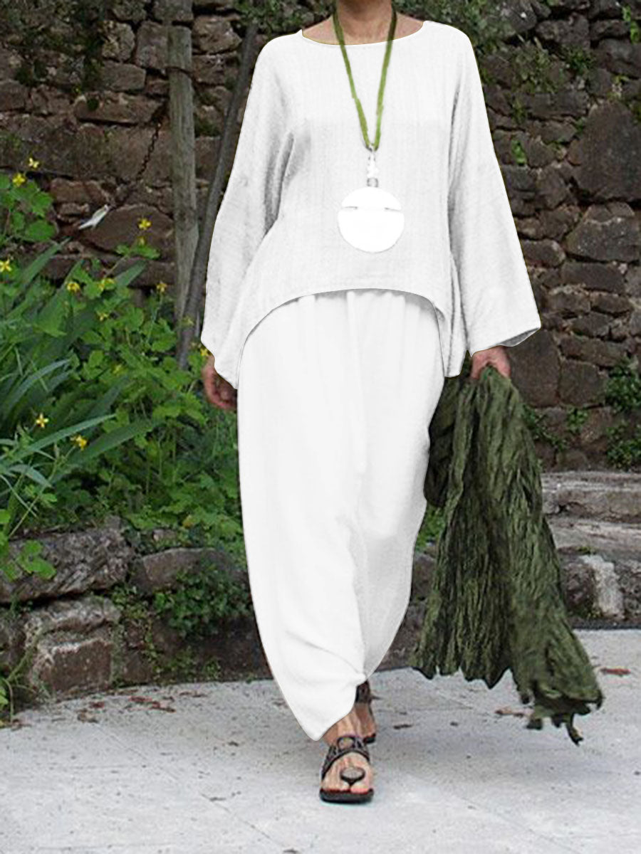 Simple Casual Loose Long Sleeved Top Pants Suit
