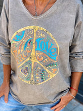Load image into Gallery viewer, Casual Loose V-neck Printed Long-sleeved Top
