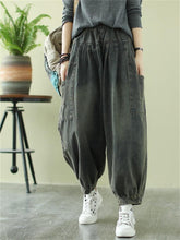 Load image into Gallery viewer, Gray Washed Loose Retro Women&#39;S Denim Harem Pants
