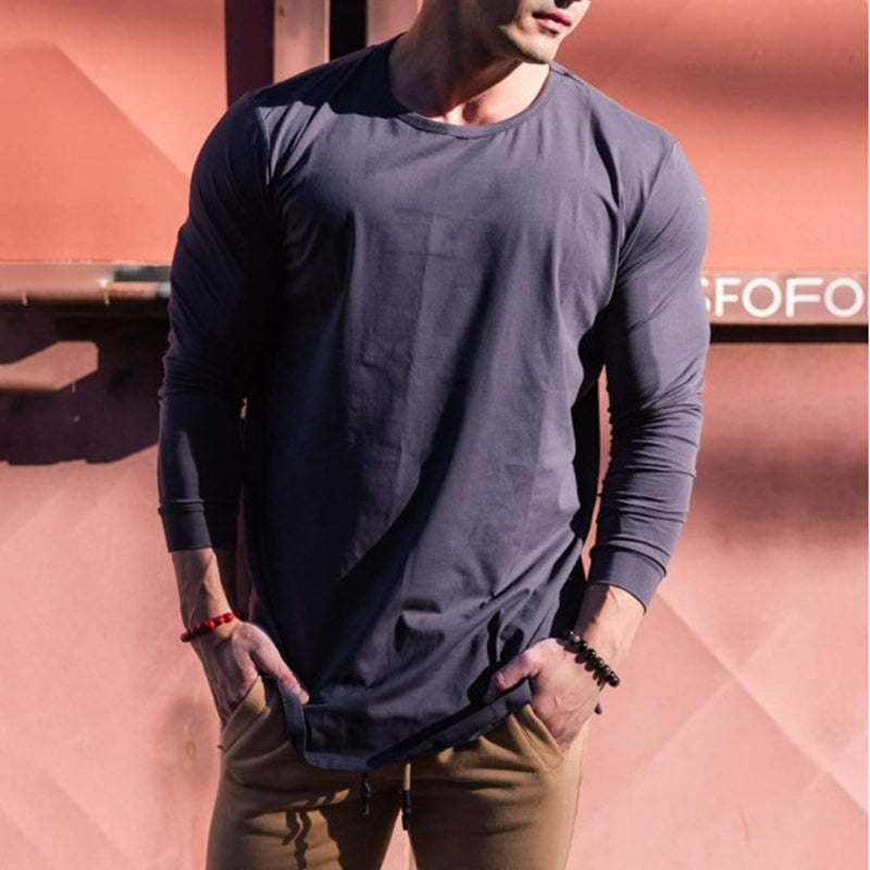 Men'S Fashion Solid Color Round Neck Long Sleeve T-Shirt