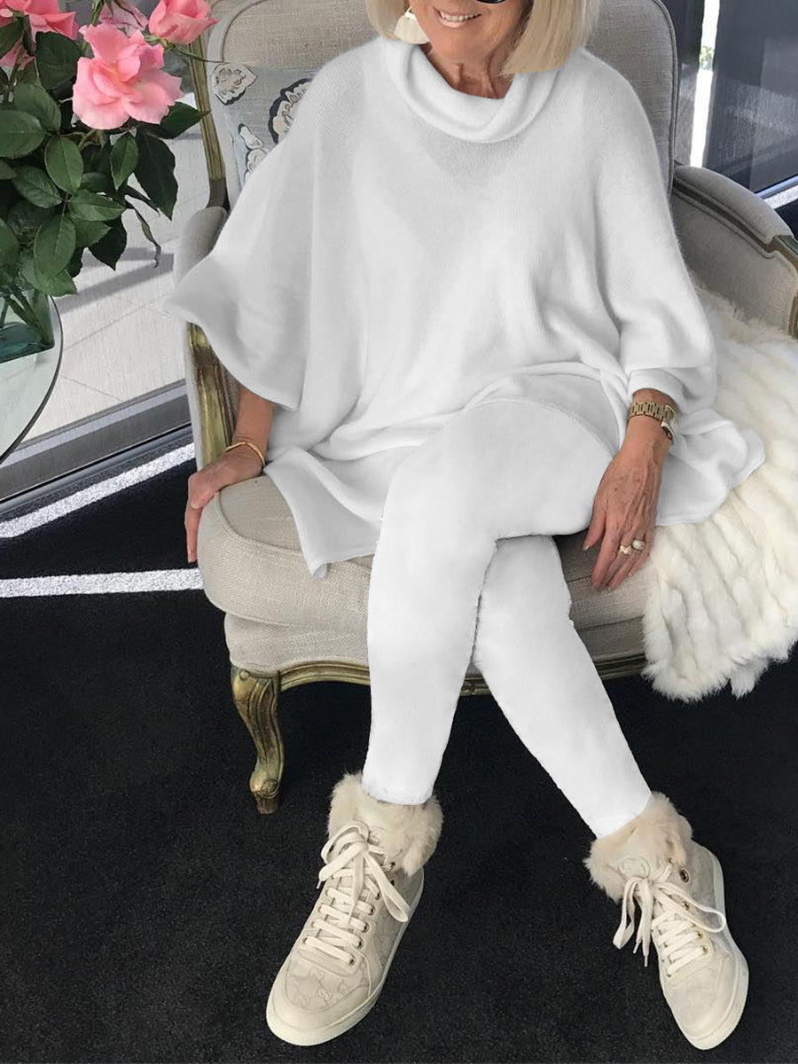 Fashionable Simple Casual Loose Top Pants Knitted Suit