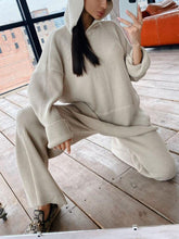 Load image into Gallery viewer, Knitted Hoodie Wide Leg Pants Set
